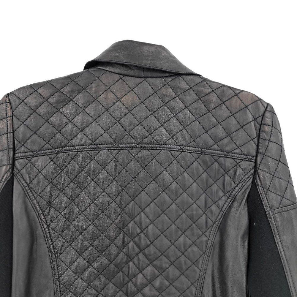 Halogen Lamb Leather Quilted Moto Open Front Jacket M Black Mob‎ Wife Biker - Picture 8 of 11